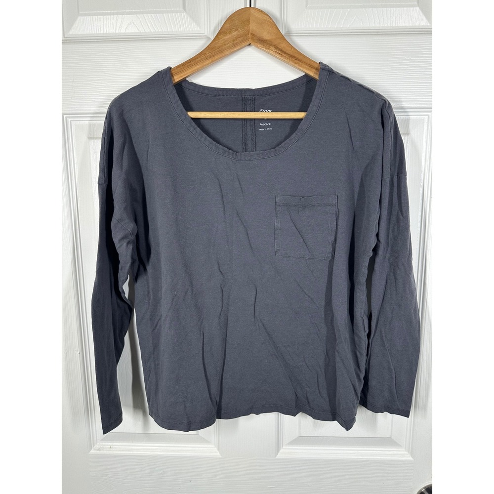 Etam Top Womens M Gray Long Sleeve‎ Scoop Neck Pocket Casual Solid Cotton Blend